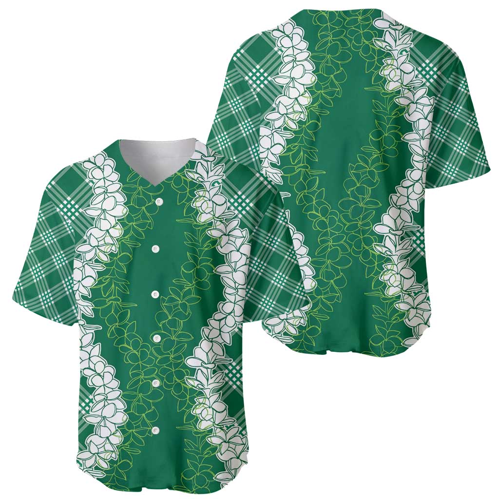 Hawaii Aloha Plumeria Lei Green Palaka Baseball Jersey LT7 - Polynesian Pride