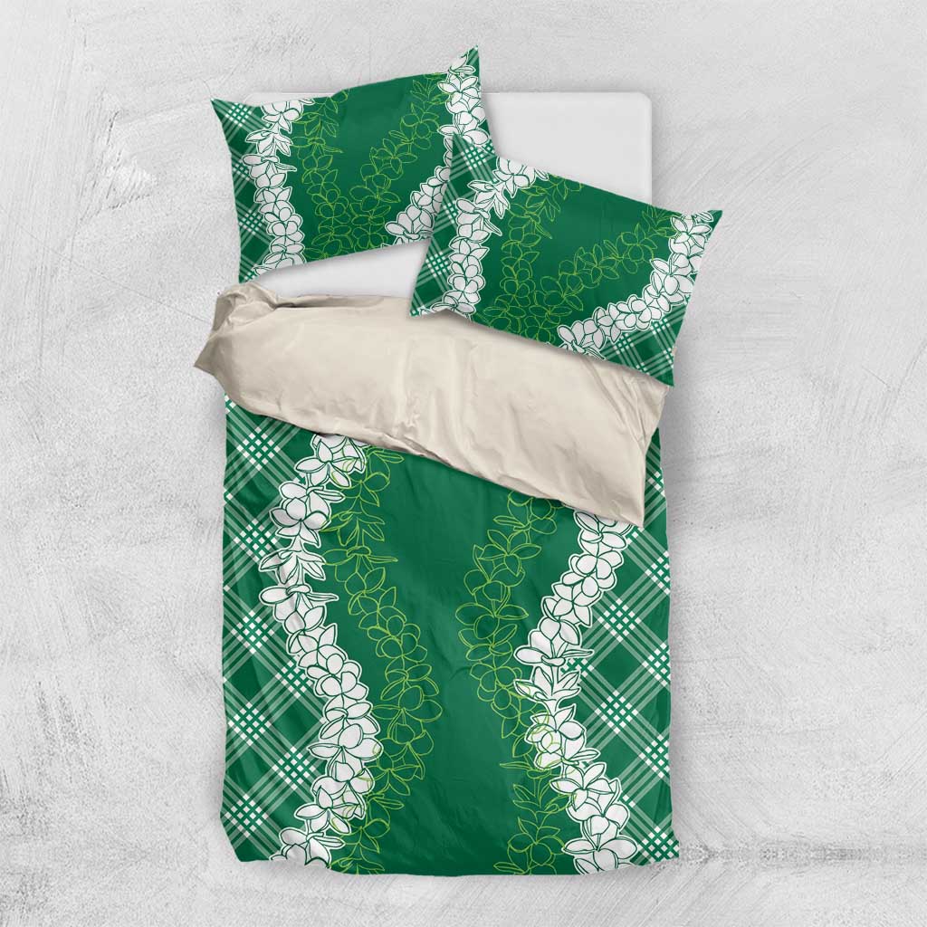 Hawaii Aloha Plumeria Lei Green Palaka Bedding Set - Polynesian Pride