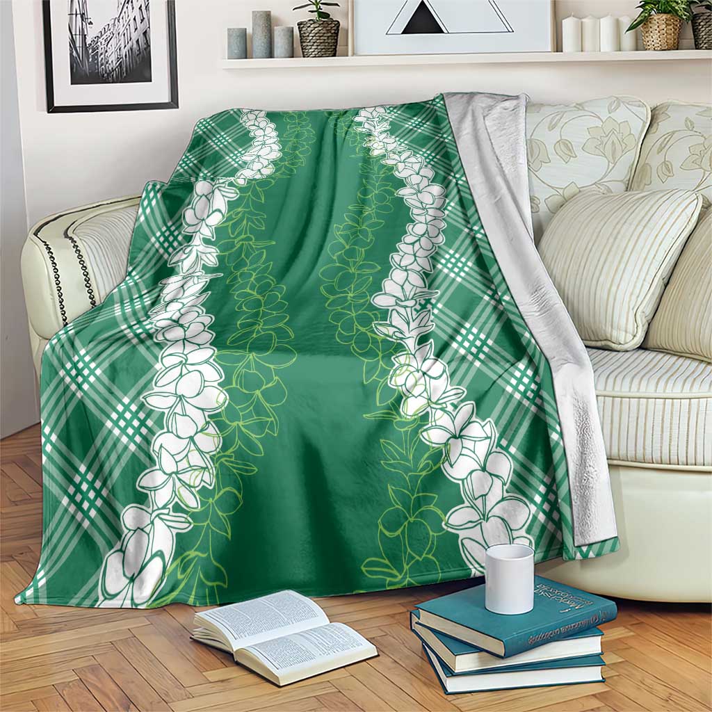 Hawaii Aloha Plumeria Lei Green Palaka Blanket - Polynesian Pride