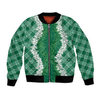 Hawaii Aloha Plumeria Lei Green Palaka Bomber Jacket - Polynesian Pride