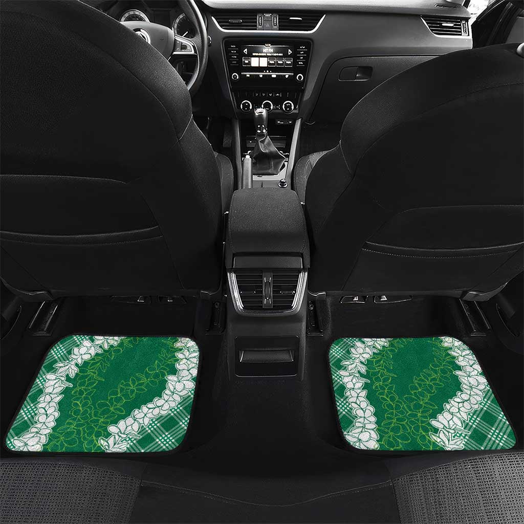 Hawaii Aloha Plumeria Lei Green Palaka Car Mats - Polynesian Pride