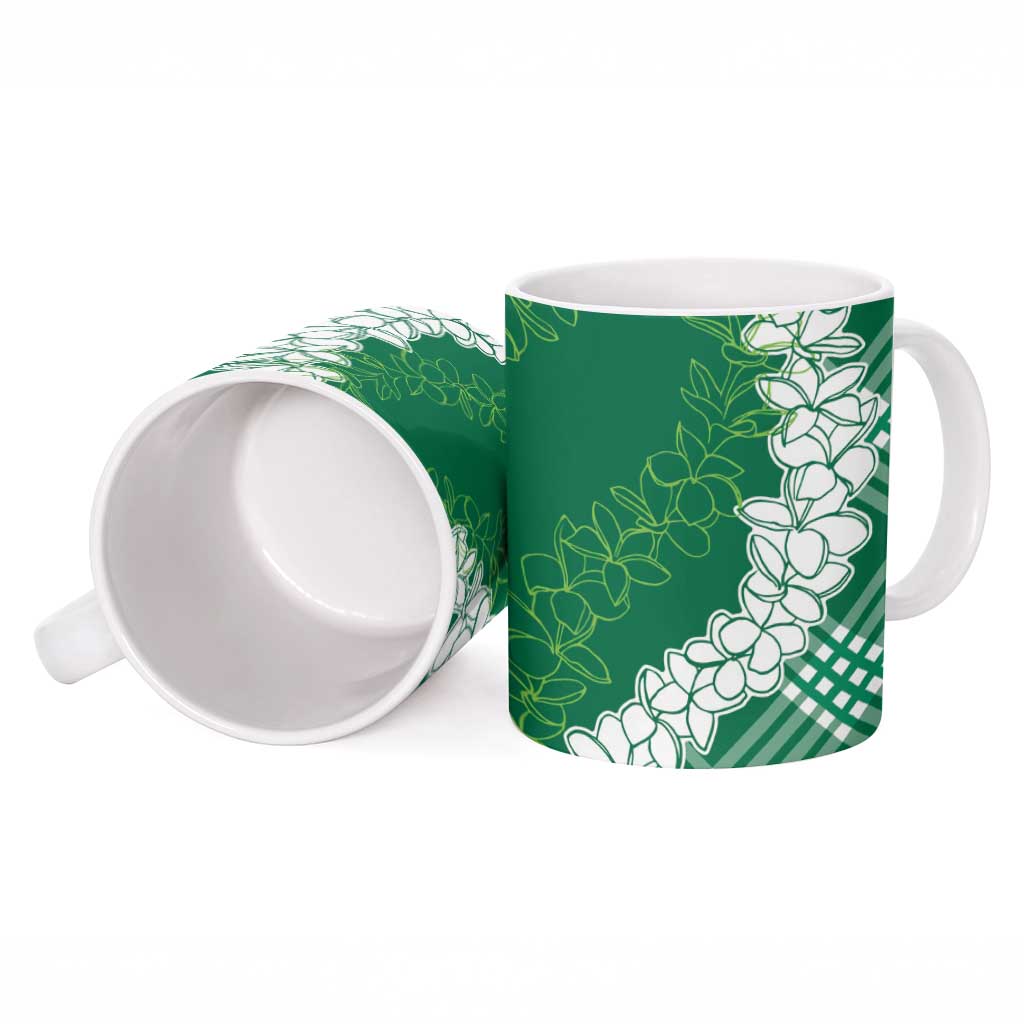 Hawaii Aloha Plumeria Lei Green Palaka Ceramic Mug - Polynesian Pride