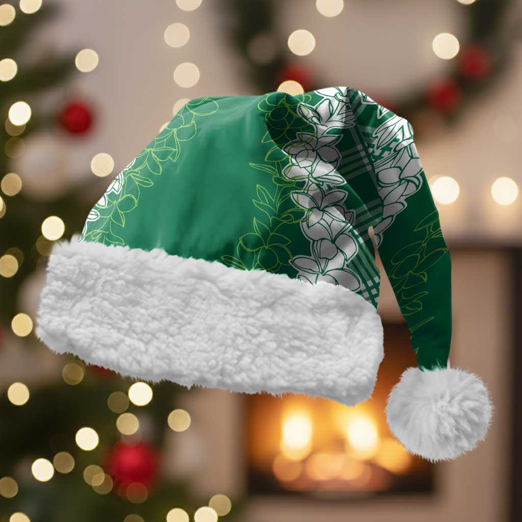 Hawaii Aloha Plumeria Lei Green Palaka Christmas Santa Hat - Polynesian Pride