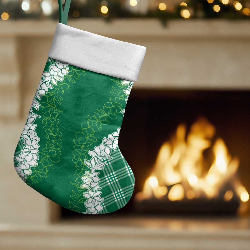 Hawaii Aloha Plumeria Lei Green Palaka Christmas Stocking - Polynesian Pride