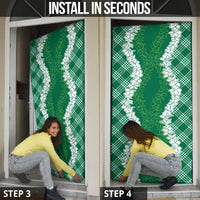 Hawaii Aloha Plumeria Lei Green Palaka Door Cover - Polynesian Pride