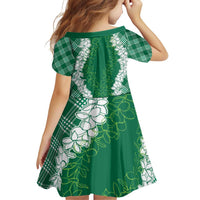Hawaii Aloha Plumeria Lei Green Palaka Family Matching Off Shoulder Short Dress and Hawaiian Shirt - Polynesian Pride