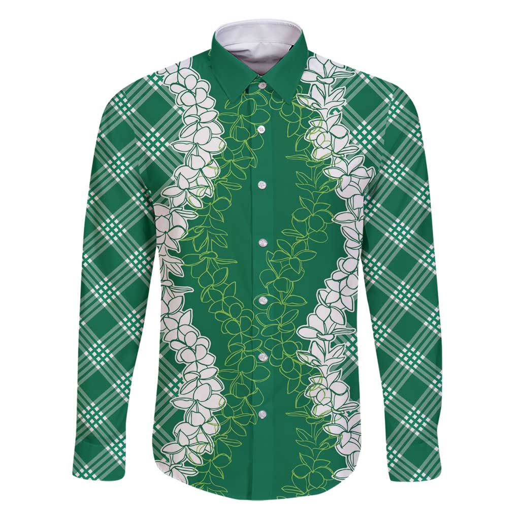 Hawaii Aloha Plumeria Lei Green Palaka Family Matching Puletasi and Hawaiian Shirt - Polynesian Pride
