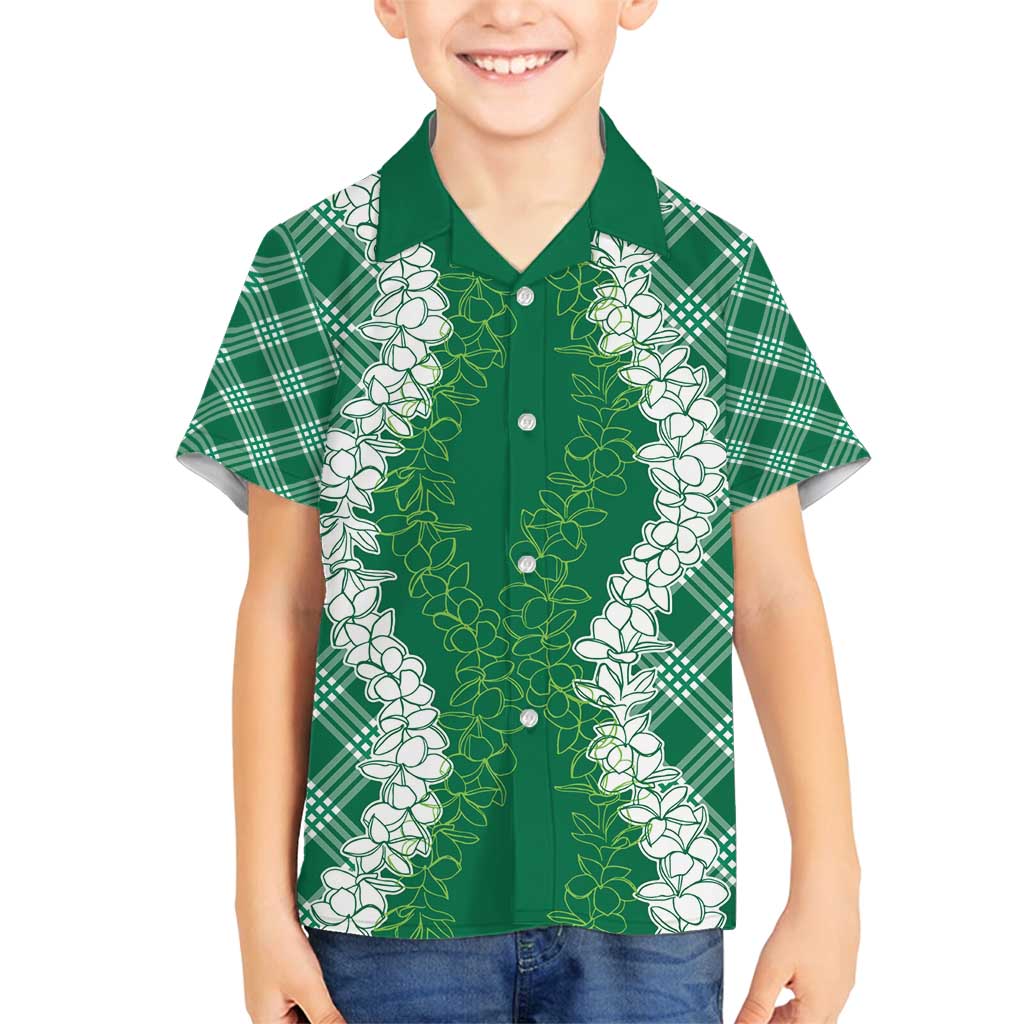 Hawaii Aloha Plumeria Lei Green Palaka Family Matching Summer Maxi Dress and Hawaiian Shirt - Polynesian Pride