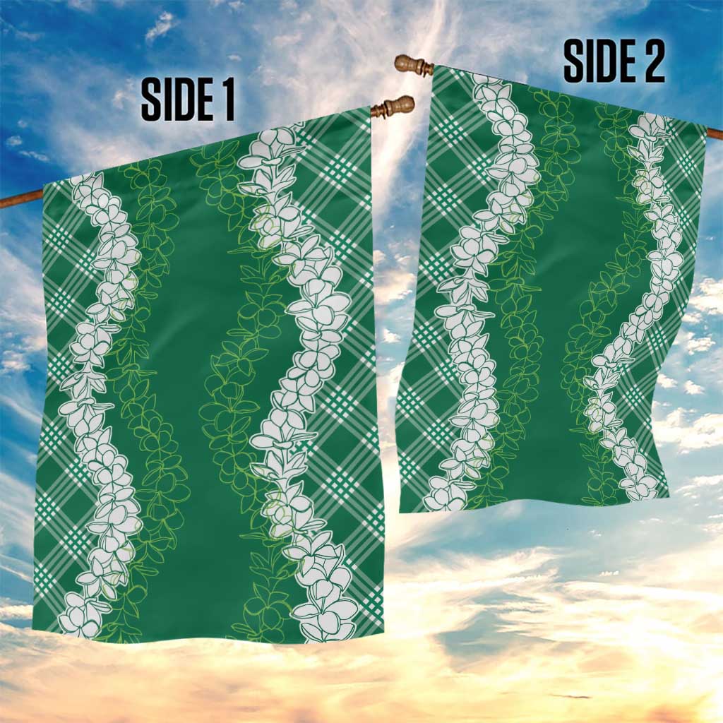Hawaii Aloha Plumeria Lei Green Palaka Garden Flag - Polynesian Pride