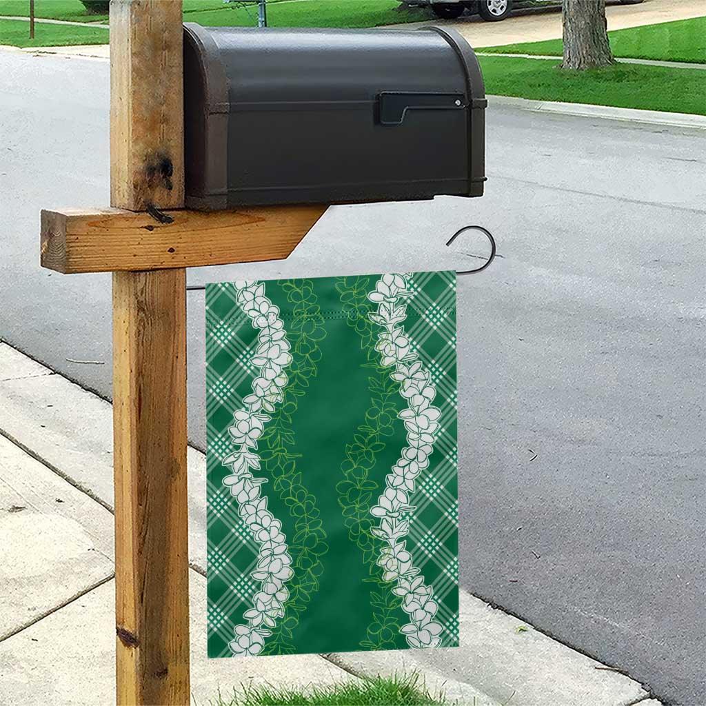 Hawaii Aloha Plumeria Lei Green Palaka Garden Flag - Polynesian Pride