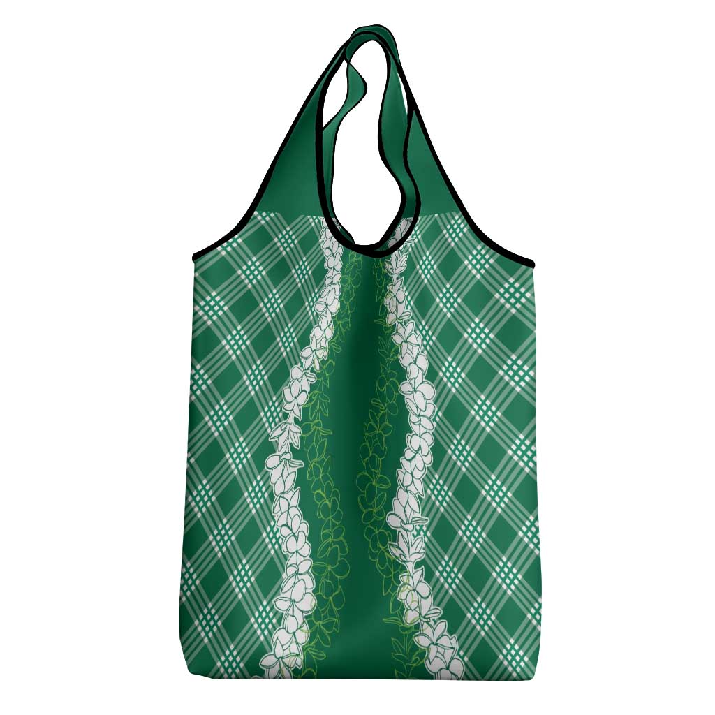 Hawaii Aloha Plumeria Lei Green Palaka Grocery Bag - Polynesian Pride