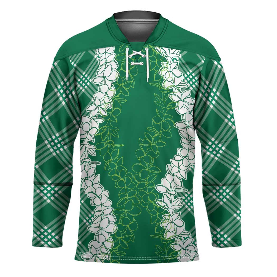 Hawaii Aloha Plumeria Lei Green Palaka Hockey Jersey - Polynesian Pride