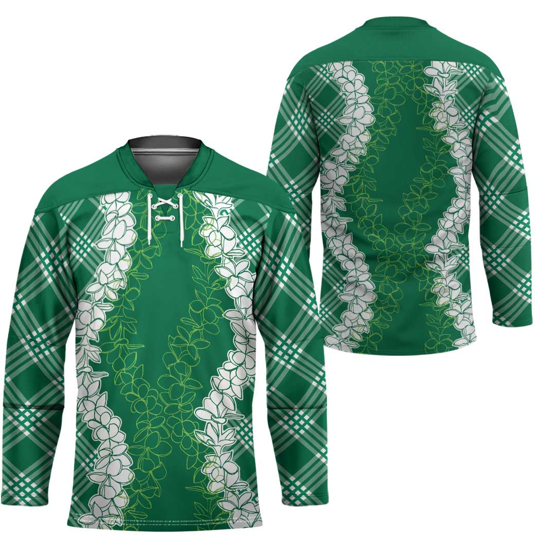 Hawaii Aloha Plumeria Lei Green Palaka Hockey Jersey - Polynesian Pride