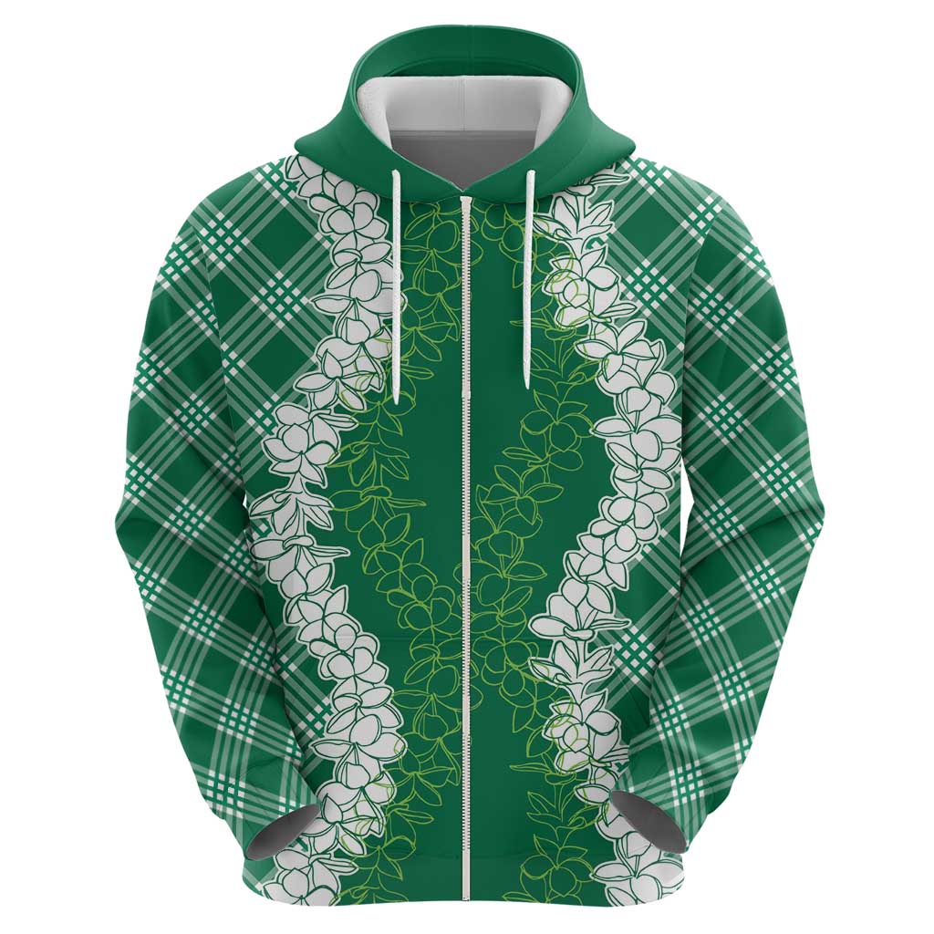 Hawaii Aloha Plumeria Lei Green Palaka Hoodie - Polynesian Pride