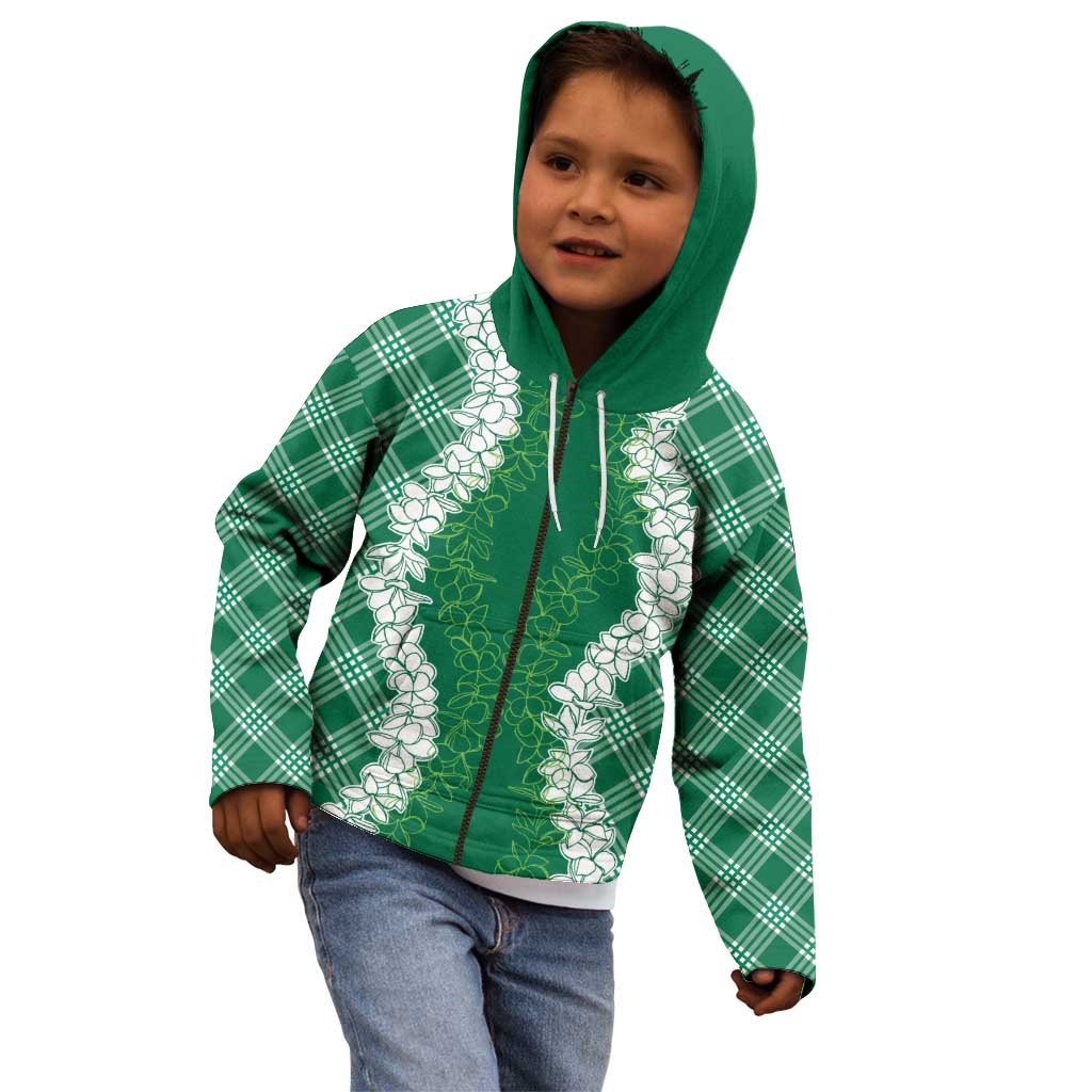 Hawaii Aloha Plumeria Lei Green Palaka Kid Hoodie - Polynesian Pride