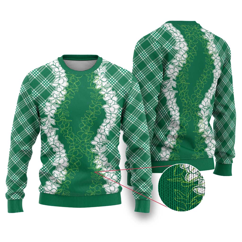 Hawaii Aloha Plumeria Lei Green Palaka Ugly Christmas Sweater - Polynesian Pride