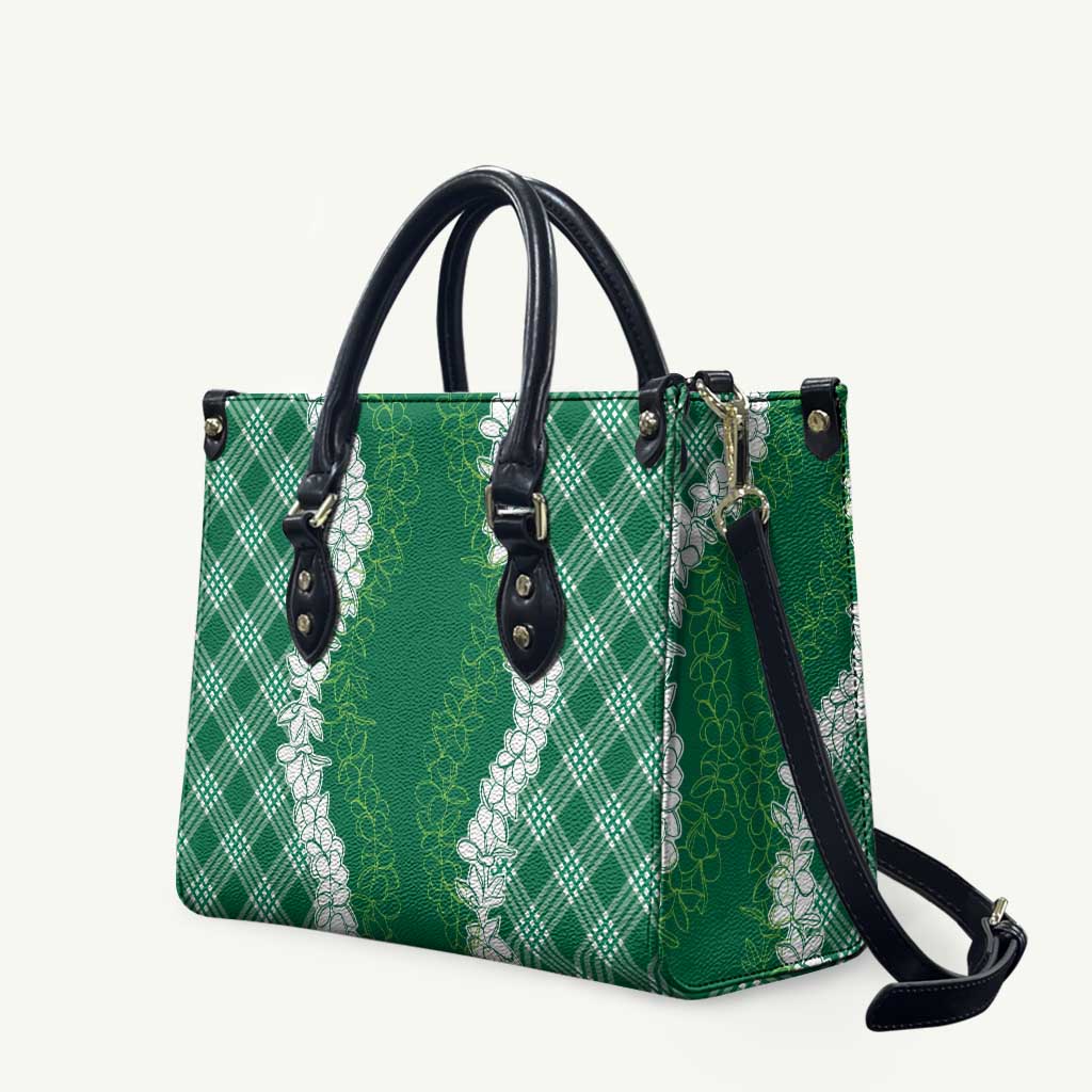 Hawaii Aloha Plumeria Lei Green Palaka Leather Bag - Polynesian Pride