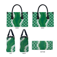 Hawaii Aloha Plumeria Lei Green Palaka Leather Bag - Polynesian Pride