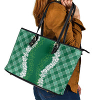 Hawaii Aloha Plumeria Lei Green Palaka Leather Tote Bag - Polynesian Pride