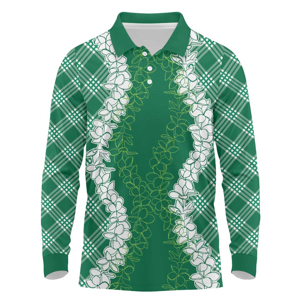 Hawaii Aloha Plumeria Lei Green Palaka Long Sleeve Polo Shirt - Polynesian Pride