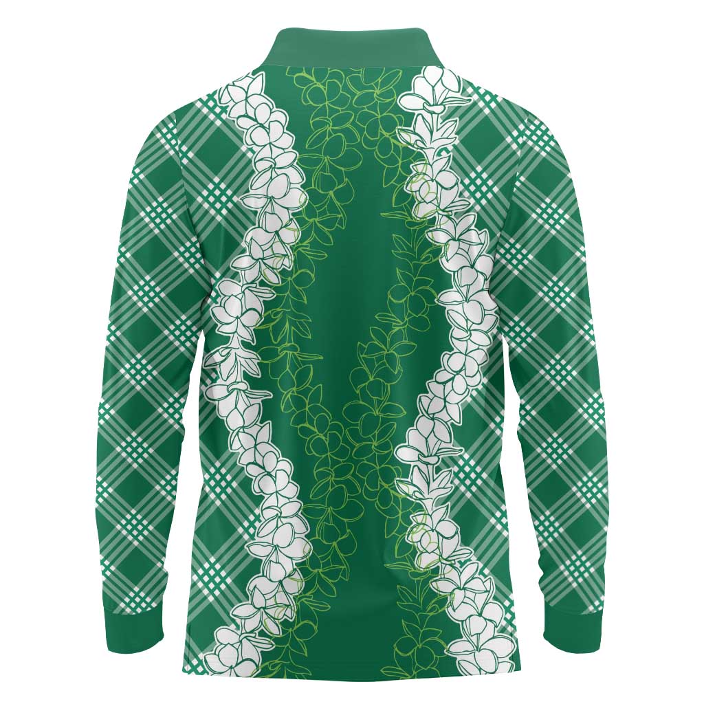Hawaii Aloha Plumeria Lei Green Palaka Long Sleeve Polo Shirt - Polynesian Pride