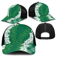 Hawaii Aloha Plumeria Lei Green Palaka Mesh Trucker Cap - Polynesian Pride