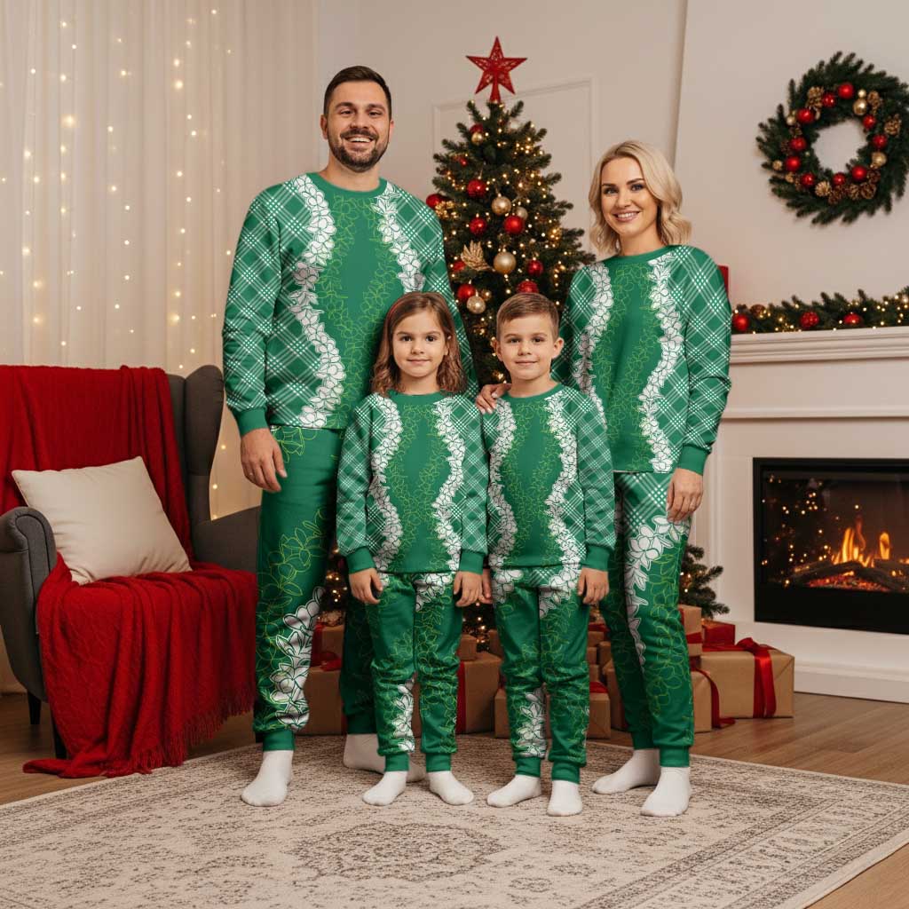 Hawaii Aloha Plumeria Lei Green Palaka Christmas Pajama Set - Polynesian Pride