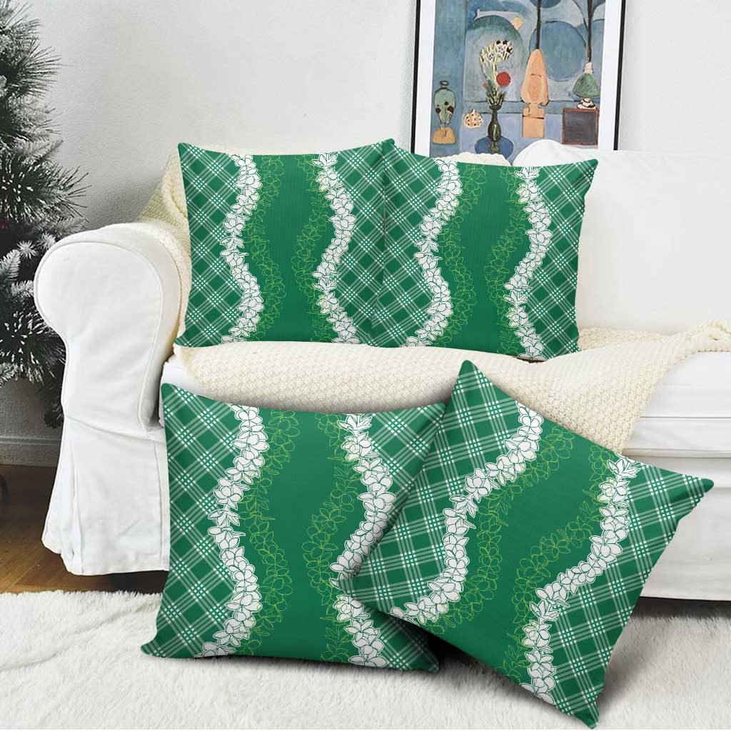 Hawaii Aloha Plumeria Lei Green Palaka Pillow Cover - Polynesian Pride
