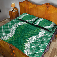 Hawaii Aloha Plumeria Lei Green Palaka Quilt Bed Set - Polynesian Pride