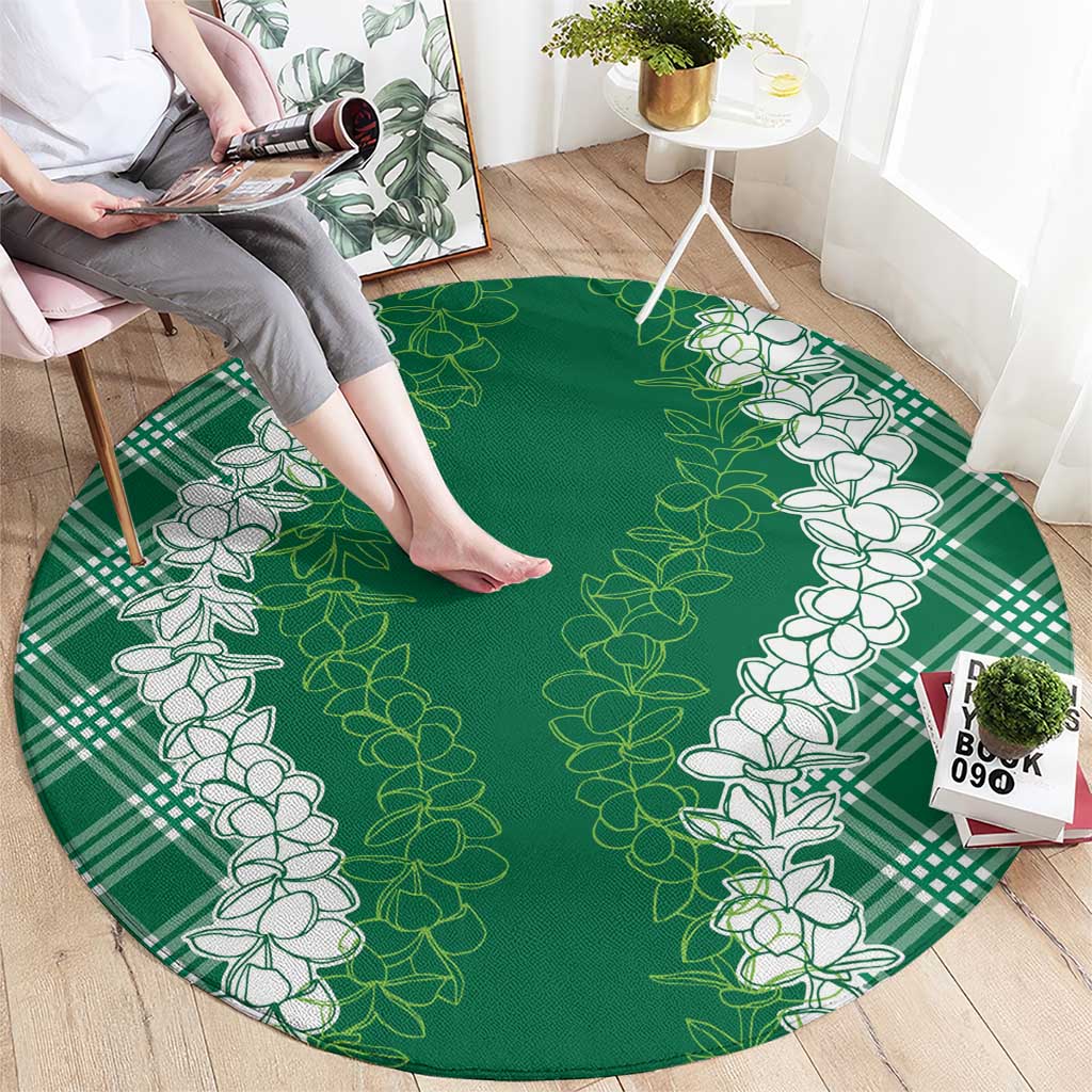 Hawaii Aloha Plumeria Lei Green Palaka Round Carpet LT7 - Polynesian Pride