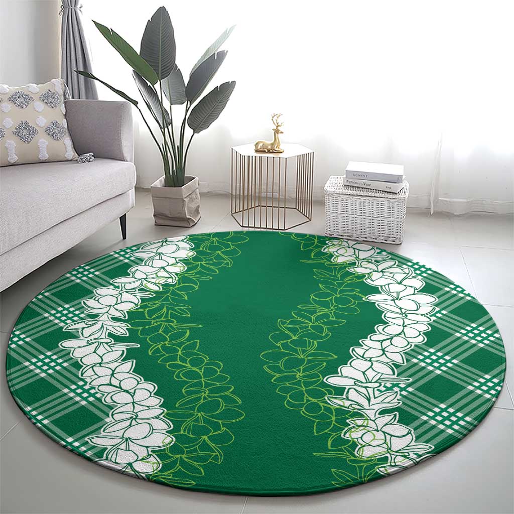 Hawaii Aloha Plumeria Lei Green Palaka Round Carpet LT7 - Polynesian Pride