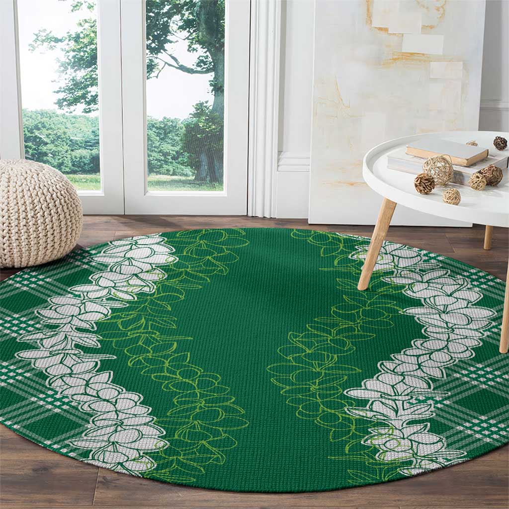 Hawaii Aloha Plumeria Lei Green Palaka Round Carpet LT7 - Polynesian Pride