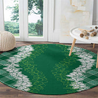 Hawaii Aloha Plumeria Lei Green Palaka Round Carpet LT7 - Polynesian Pride
