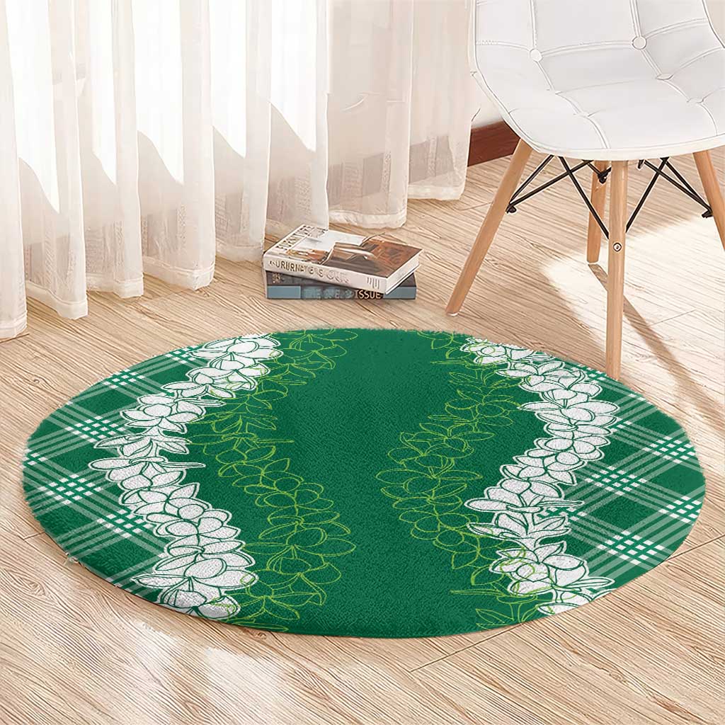 Hawaii Aloha Plumeria Lei Green Palaka Round Carpet LT7 - Polynesian Pride