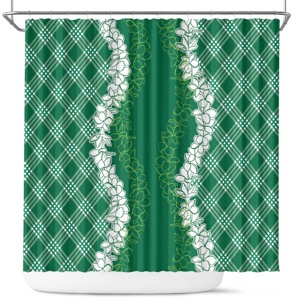Hawaii Aloha Plumeria Lei Green Palaka Shower Curtain - Polynesian Pride
