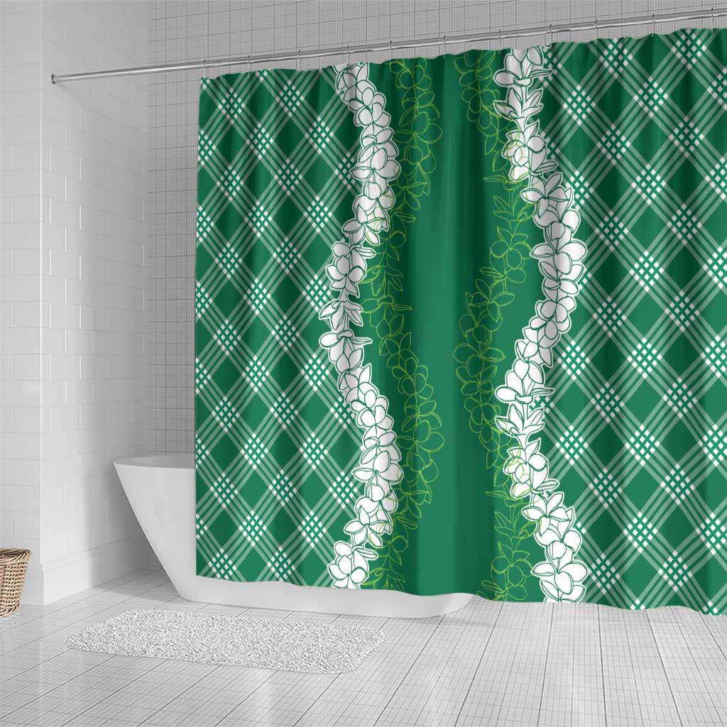 Hawaii Aloha Plumeria Lei Green Palaka Shower Curtain - Polynesian Pride