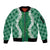 Hawaii Aloha Plumeria Lei Green Palaka Sleeve Zip Bomber Jacket - Polynesian Pride