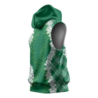Hawaii Aloha Plumeria Lei Green Palaka Sleeveless Hoodie - Polynesian Pride