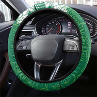 Hawaii Aloha Plumeria Lei Green Palaka Steering Wheel Cover - Polynesian Pride