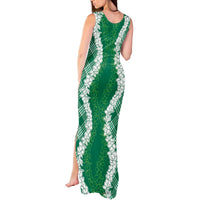 Hawaii Aloha Plumeria Lei Green Palaka Tank Maxi Dress - Polynesian Pride