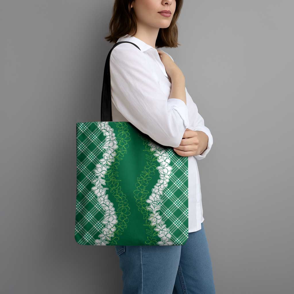 Hawaii Aloha Plumeria Lei Green Palaka Tote Bag - Polynesian Pride