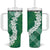 Hawaii Aloha Plumeria Lei Green Palaka Tumbler With Handle - Polynesian Pride