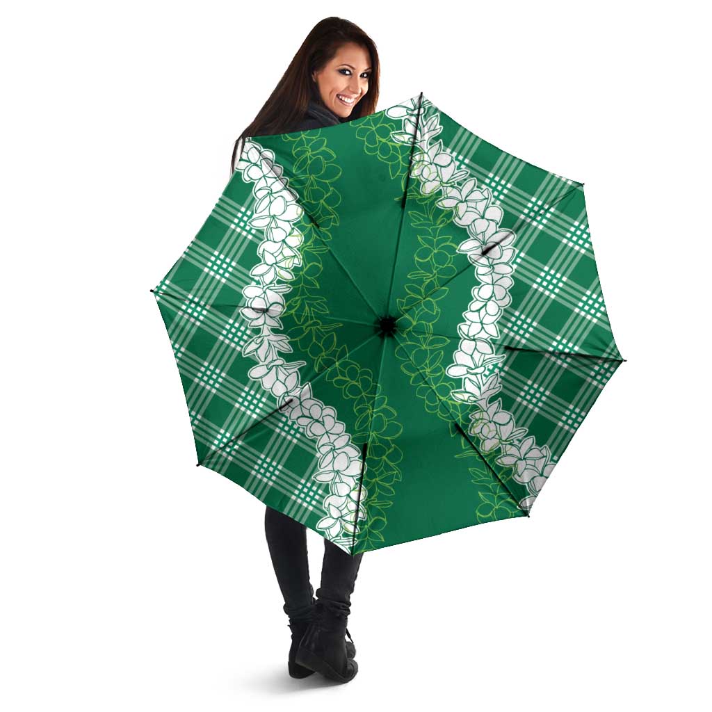 Hawaii Aloha Plumeria Lei Green Palaka Umbrella - Polynesian Pride