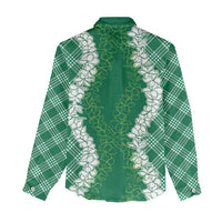 Hawaii Aloha Plumeria Lei Green Palaka Women Casual Shirt - Polynesian Pride