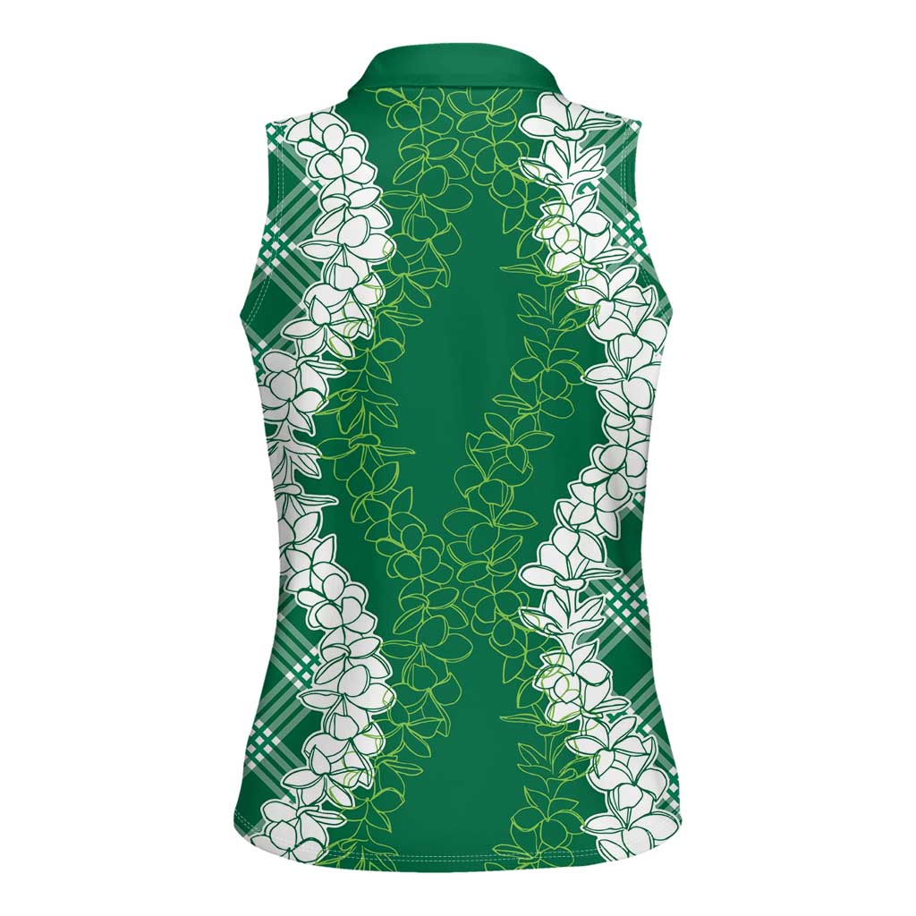 Hawaii Aloha Plumeria Lei Green Palaka Women Sleeveless Polo Shirt - Polynesian Pride