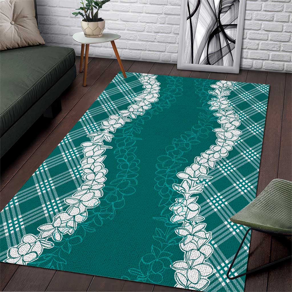 Hawaii Aloha Plumeria Lei Teal Palaka Area Rug - Polynesian Pride