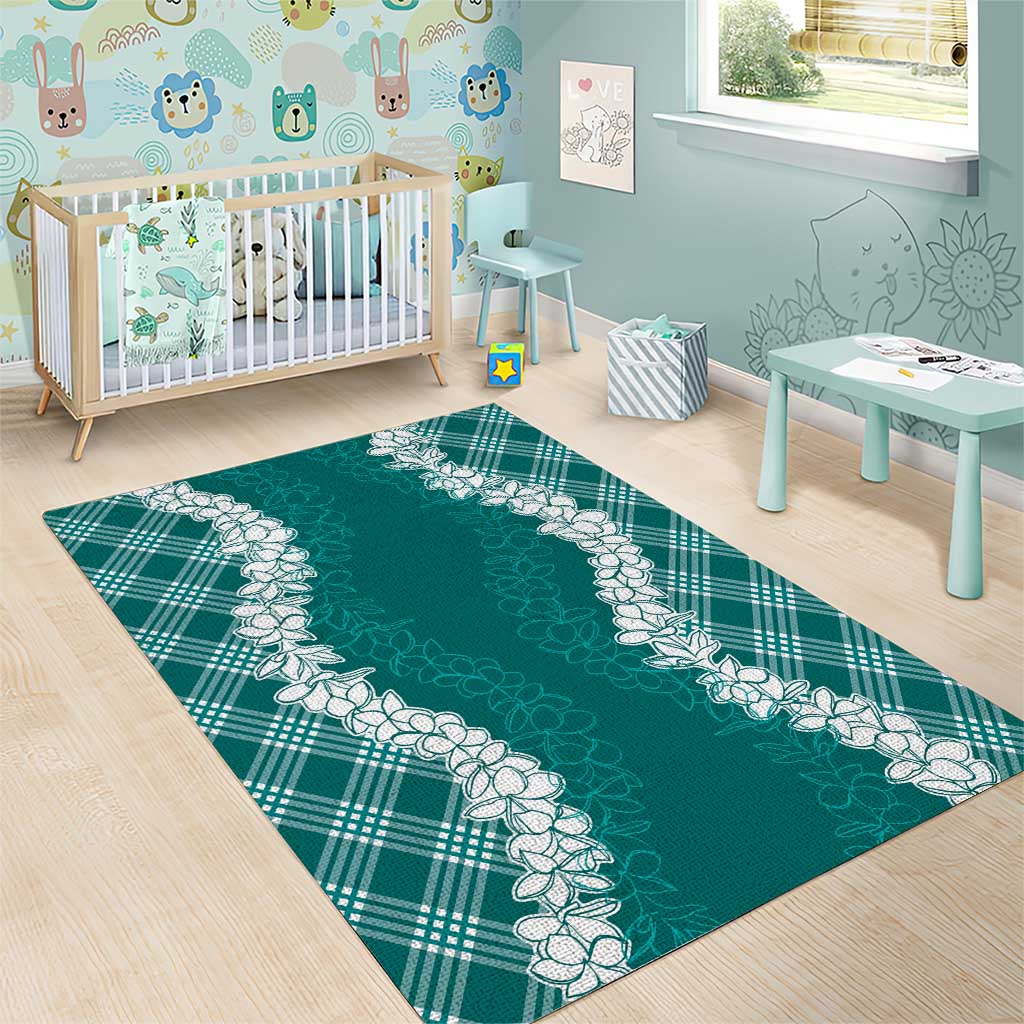 Hawaii Aloha Plumeria Lei Teal Palaka Area Rug - Polynesian Pride