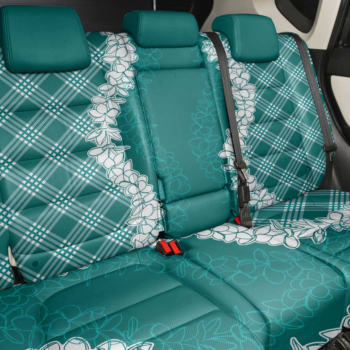 Hawaii Aloha Plumeria Lei Teal Palaka Back Car Seat Cover - Polynesian Pride