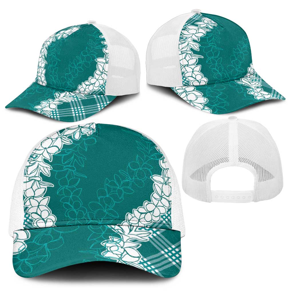 Hawaii Aloha Plumeria Lei Teal Palaka Baseball Net Cap - Polynesian Pride