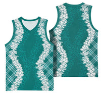 Hawaii Aloha Plumeria Lei Teal Palaka Basketball Jersey - Polynesian Pride